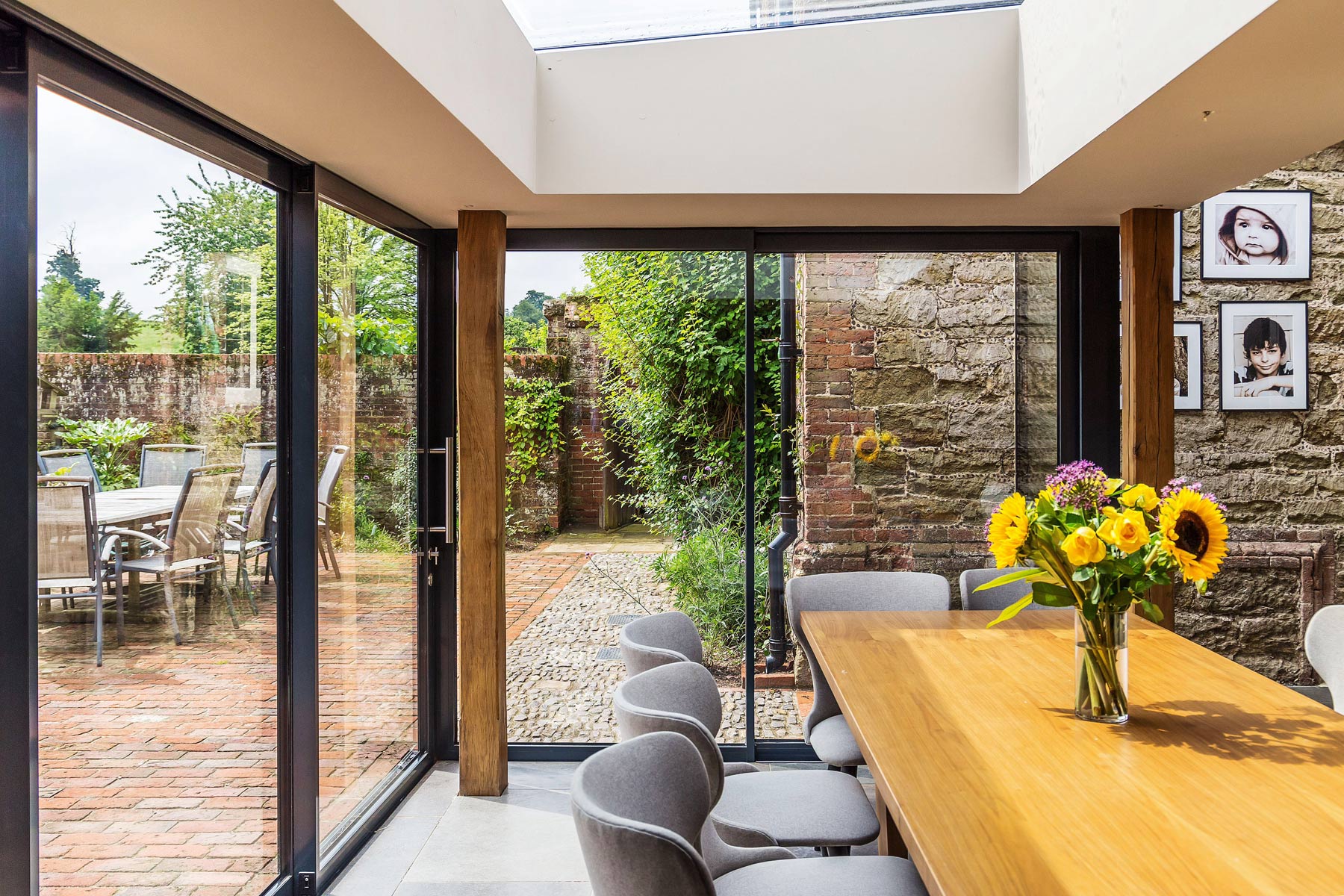 Grade 2 listed manor house interior of glazed extension KM Grant