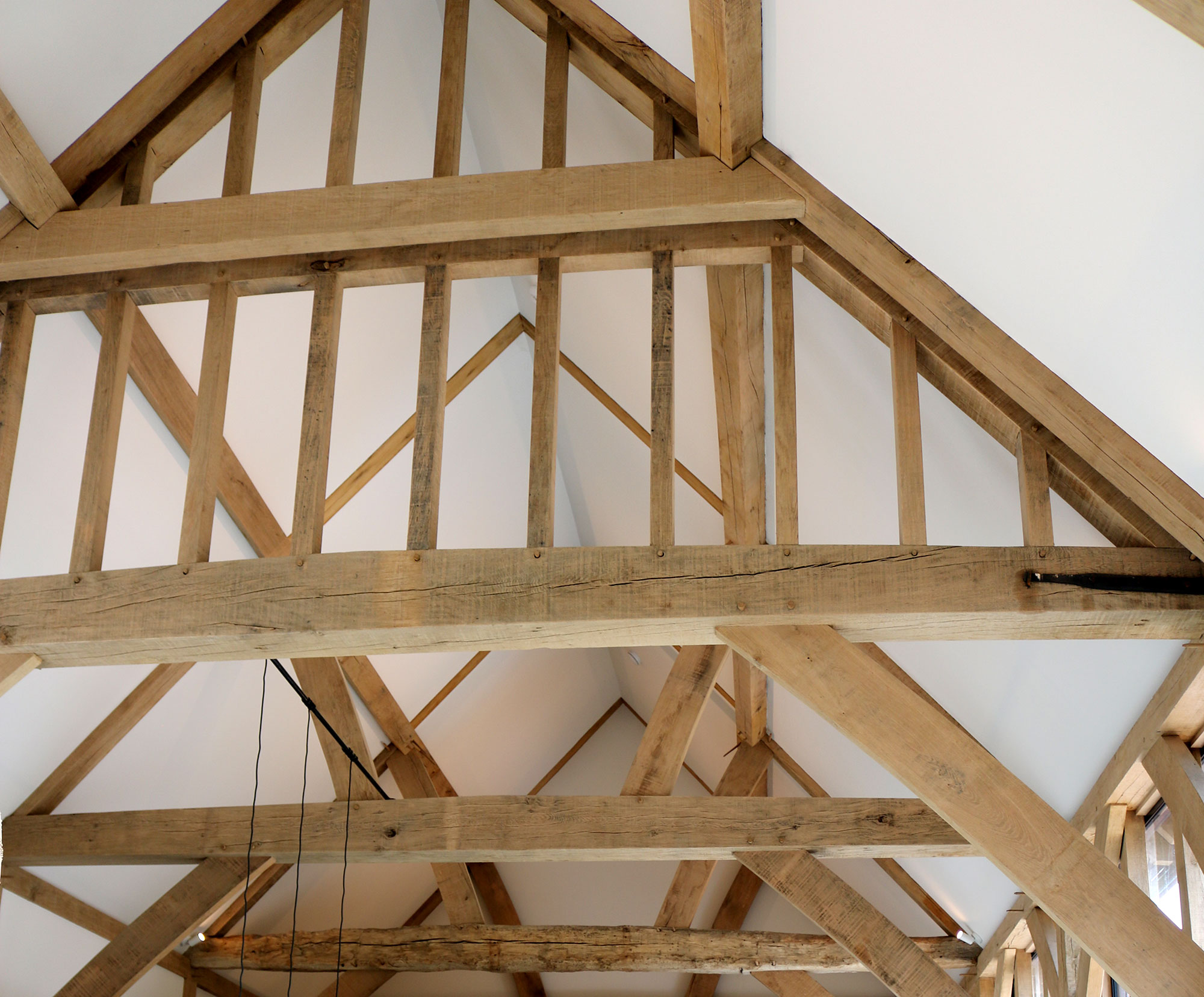 The timber roof trusses after restoration