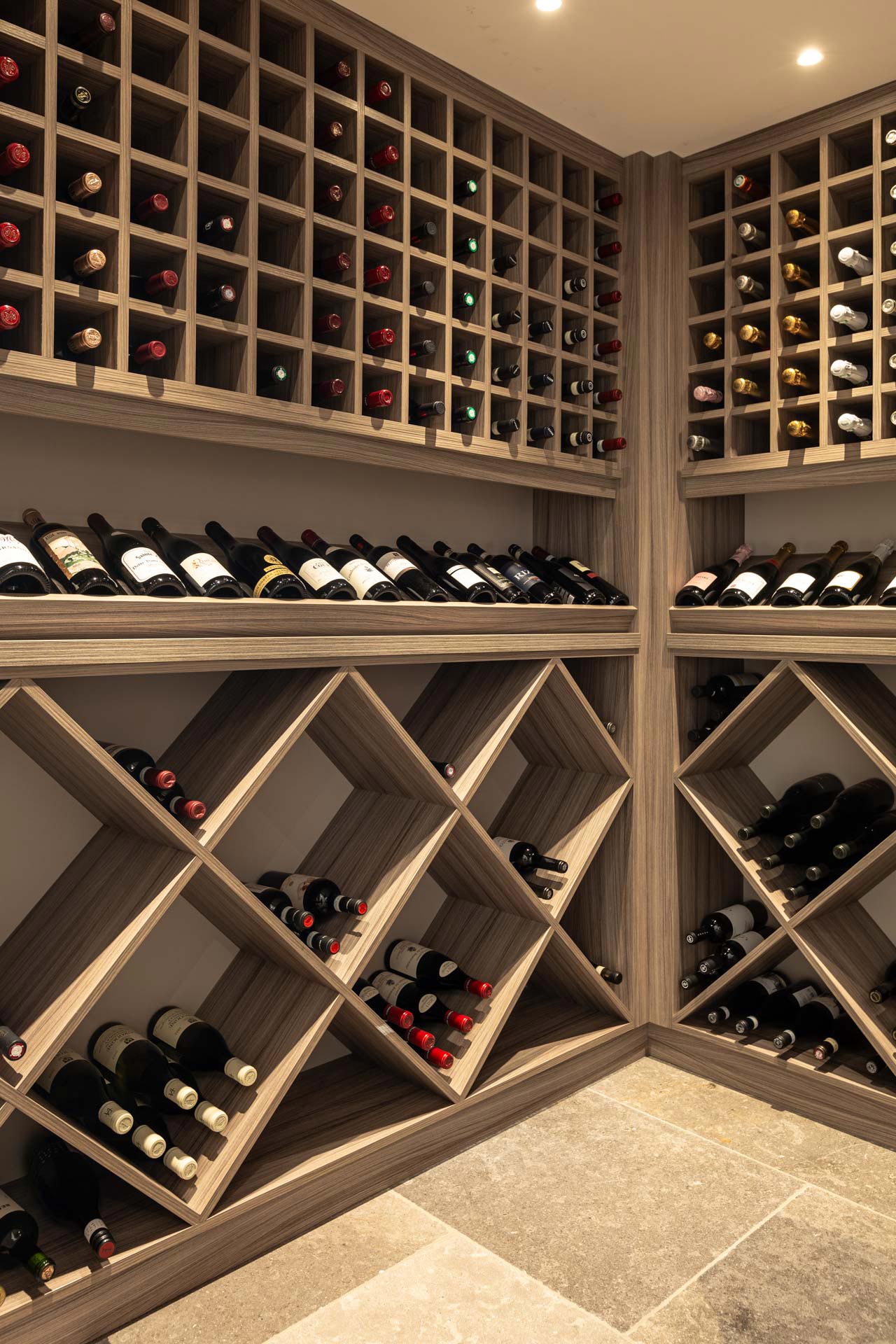 Wine bottle store detail - New build by KM Grant Surrey