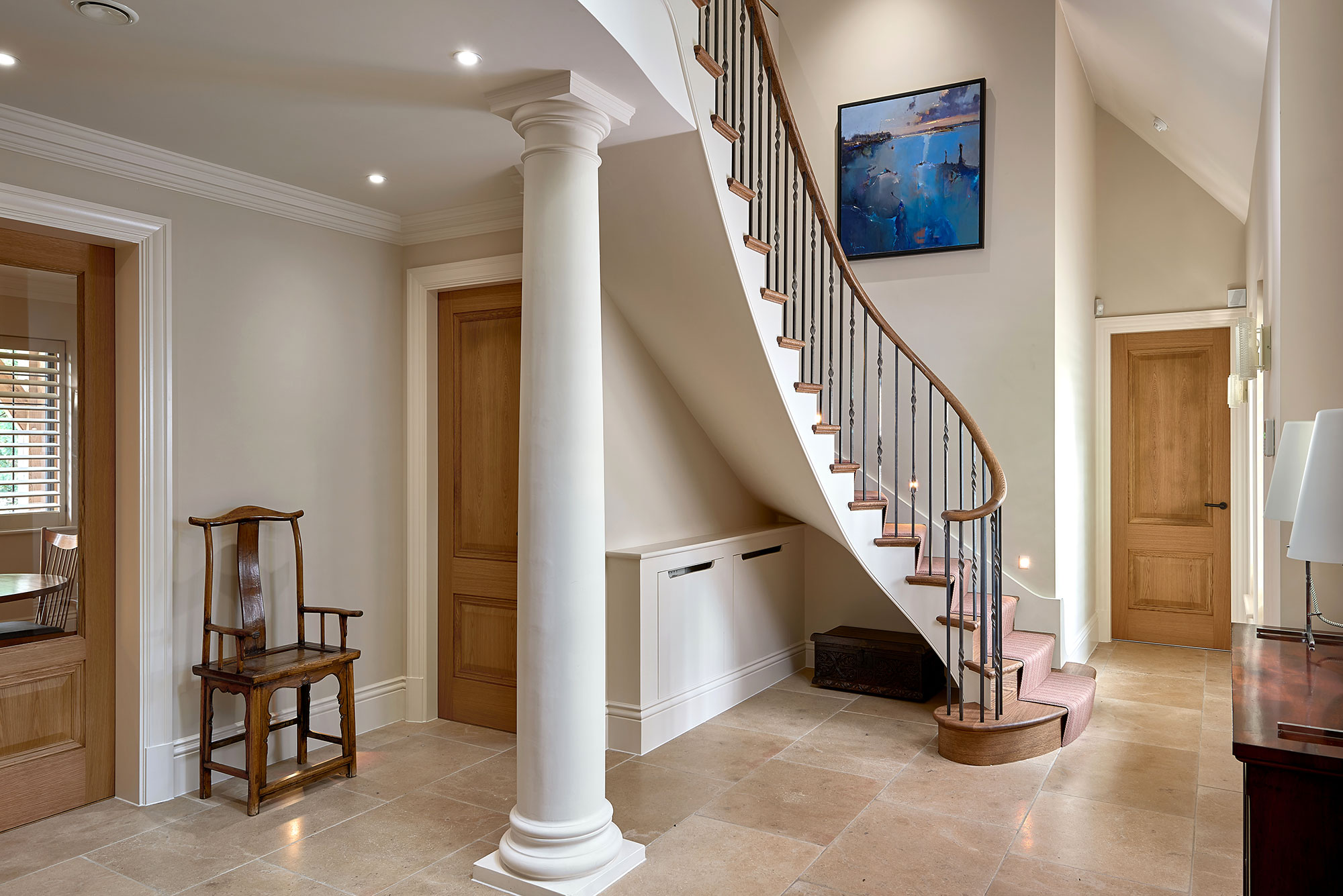 Interior hall stairs New Arts and Crafts House - built by KM Grant, Guildford, Surrey.