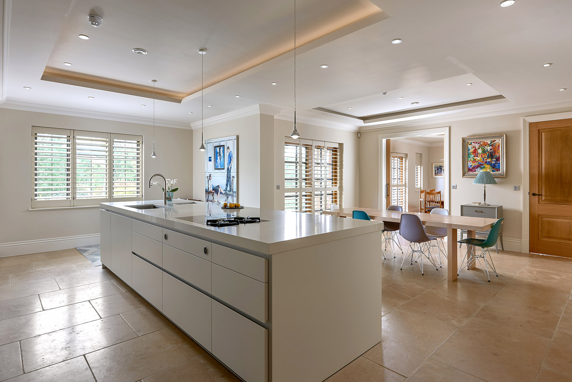 Interior kitchen dining New Arts and Crafts House - built by KM Grant, Guildford, Surrey.