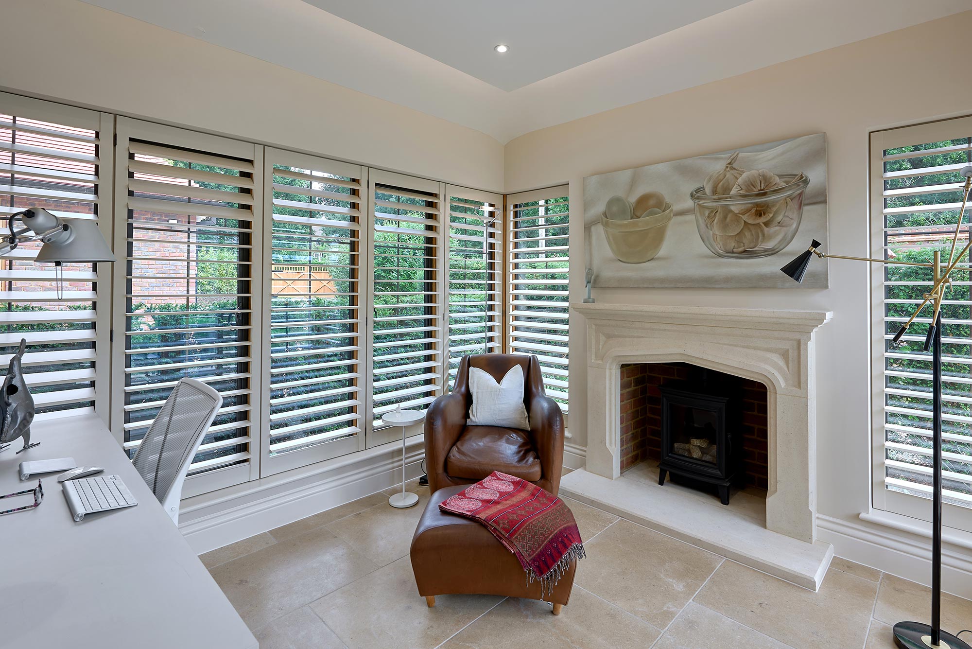 Interior study fireplace New Arts and Crafts House - built by KM Grant, Guildford, Surrey.